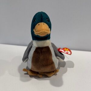 Ty Beanie Babies Jake Plush Duck with Teal and Brown 5th Generation Retired 1997